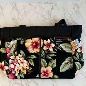 NWT mailelanis Kauai Hawaiian floral Black Tote Bag